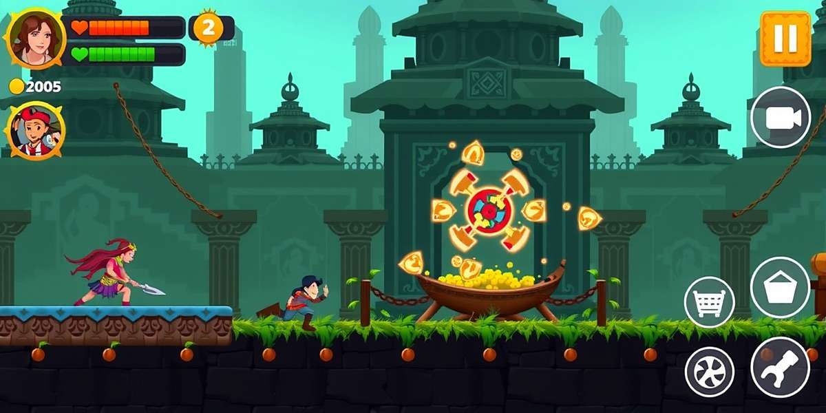Mighty Marauders Gameplay Screenshot Mighty Marauders gameplay showing a player character fighting enemies in a temple setting with ancient Indian architecture