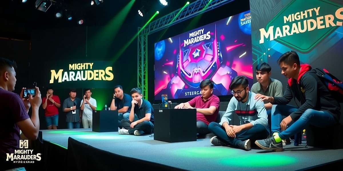 Mighty Marauders Indian Tournament Mighty Marauders tournament in Hyderabad with players competing on stage and audience cheering them on